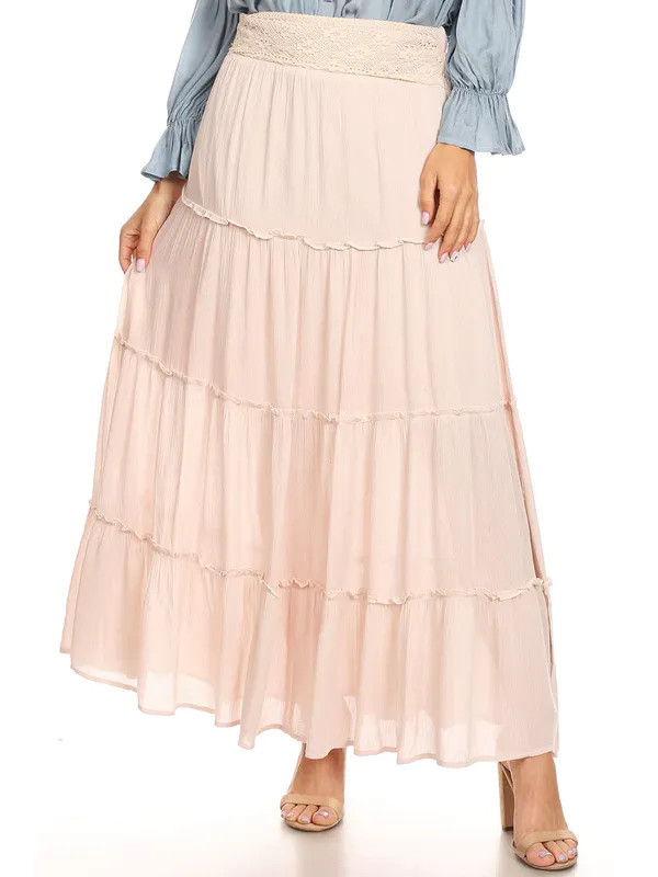 Anna-Kaci Maxi Bohemian Layered Skirt - Pink - M | Verishop