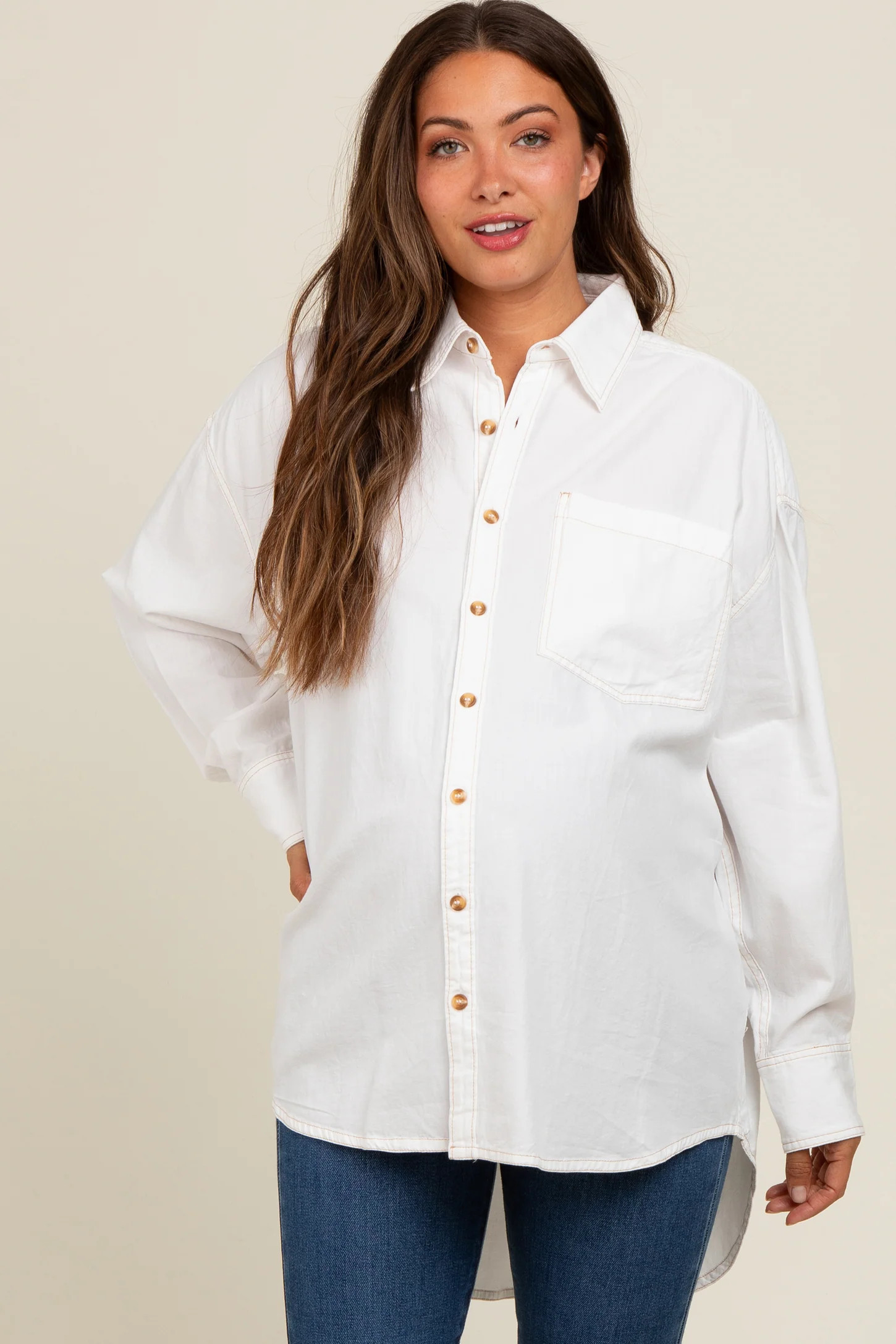 Off White Chambray Button Down Maternity Top | PinkBlush Maternity