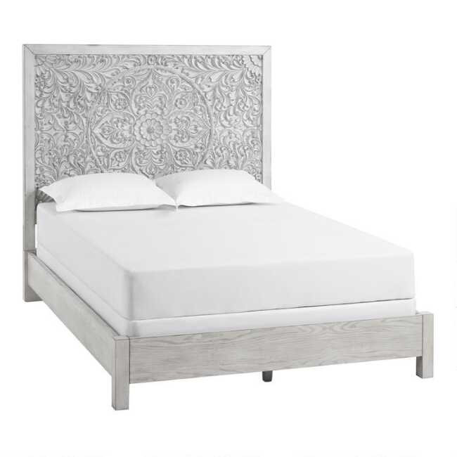 Gray Carved Mahogany Floral Medallion Verena Bed | World Market