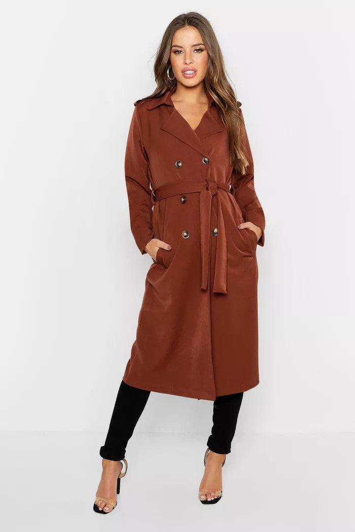 Petite Utility Button Detail Trench Coat | Boohoo.com (UK & IE)