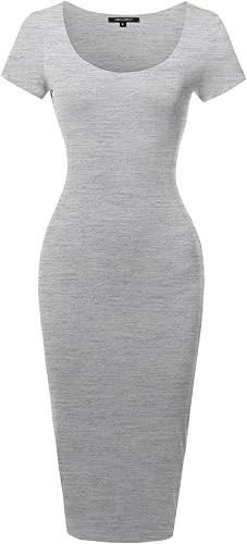 Awesome21 Women's Solid Scoop Neck Double Layer Short Sleeves Body-Con Dress | Amazon (US)