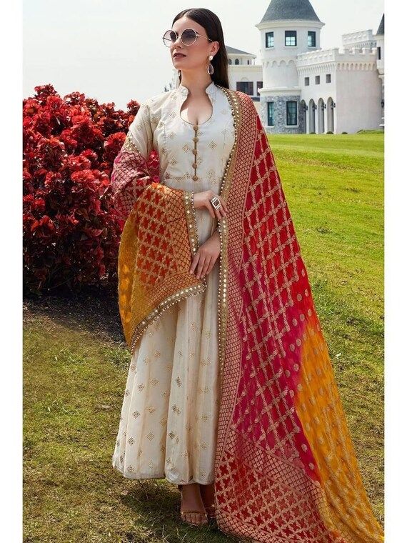 VeroniQ Trends - New Royal Jaipur Style Salwar Suit in Chanderi silk and silk Bandez/ Bandhani Du... | Etsy (US)