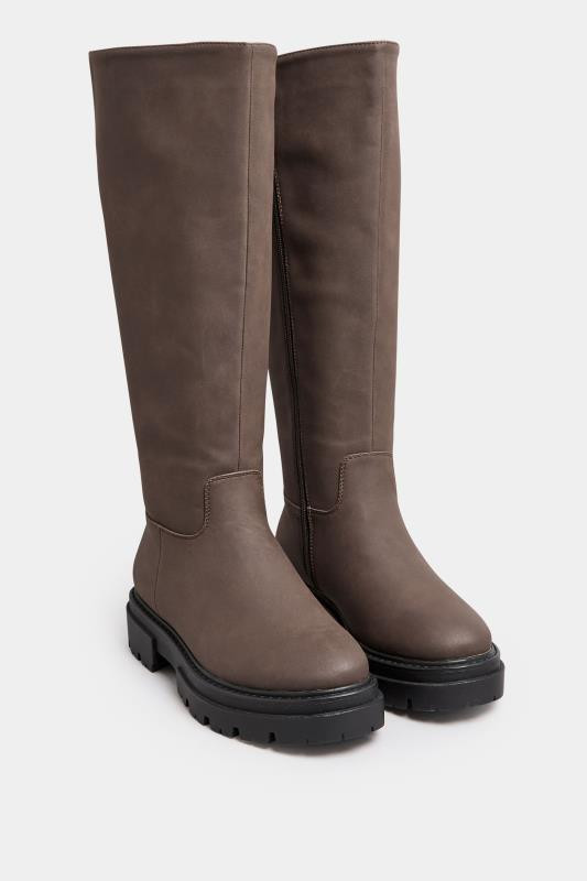 Brown Chunky Calf Boots In Wide E Fit & Wide EEE Fit | Yours Clothing UK