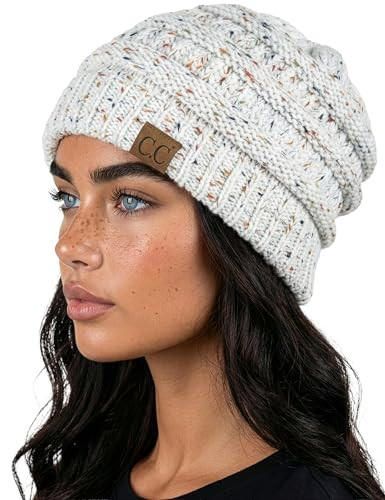 Funky Junque Exclusives Warm Winter Skull Cap Beanie – Slouchy Knit Hat for Women, Soft Cozy Unisex Mens Beanies, Perfect for Cold Weather Wear - Ivory - Confetti | Amazon (US)