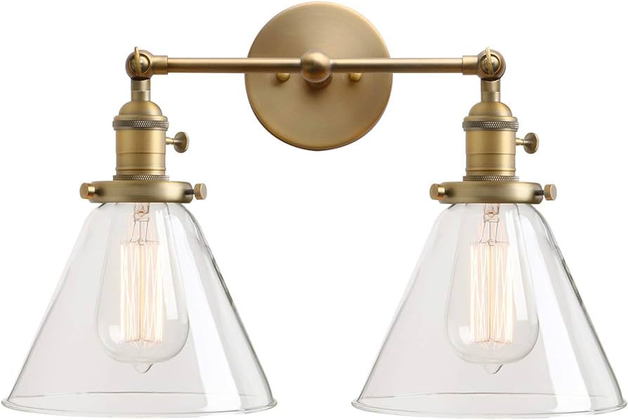 PERMO Double Sconce Vintage Industrial Antique 2-Lights Wall Sconces with Funnel Flared Glass Cle... | Amazon (US)