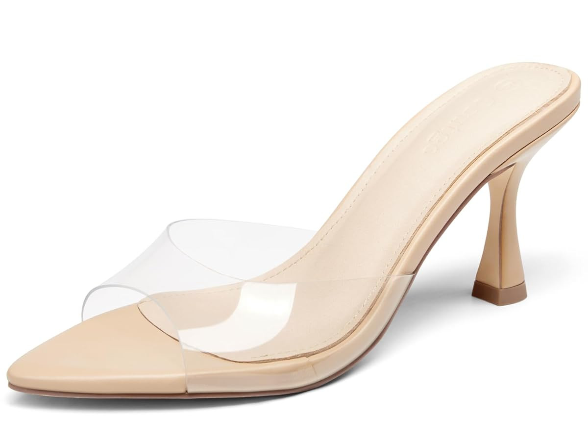 Coutgo Womens Heeled Mules Pointed Peep Toe High Heels Slip On Backless Mule Sandals Dress Shoes | Amazon (US)