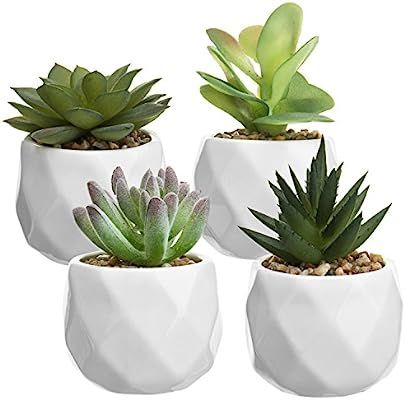 MyGift Mini Faux Succulent Plants in Faceted Ceramic Planters, Set of 4 (Plants 1) | Amazon (US)