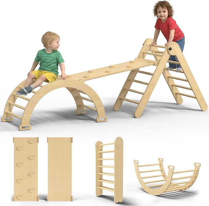 Large Pikler Triangle Set, 7-in-1 Toddler Climbing Toys Indoor, Wooden Montessori Climbing Set wi... | Amazon (US)