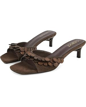 DOEYG Suede Kitten Heels Sandals for Women Slide Sandals Dressy Comfortable Square Open Toe Summe... | Amazon (US)