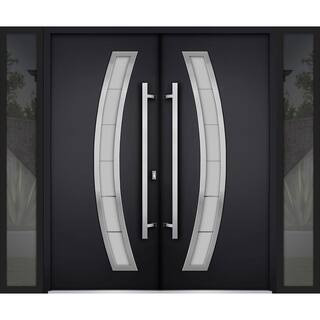 6500 96 in. x 80 in. Right-hand/Inswing 2 Sidelites Tinted Glass Black Steel Prehung Front Door with Hardware | The Home Depot