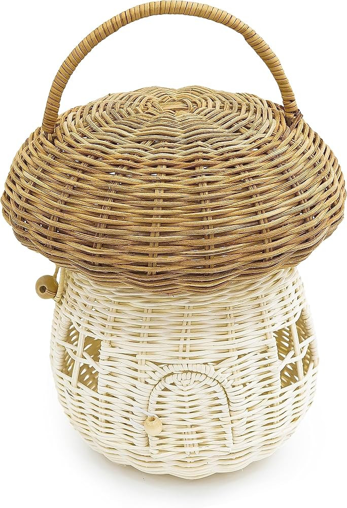 KOLWOVEN Mushroom Rattan Storage Basket with Lid - Mouse in a Box House- Small Doll house- Decora... | Amazon (US)