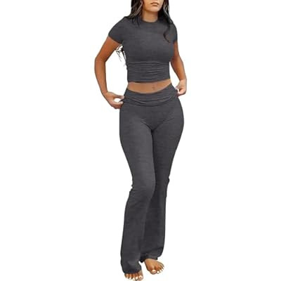 ANRABESS 2 Piece Lounge sets for Women | Soft Comfy Stretchy, Crop Top & Foldover Flare Leggi… | Amazon (US)