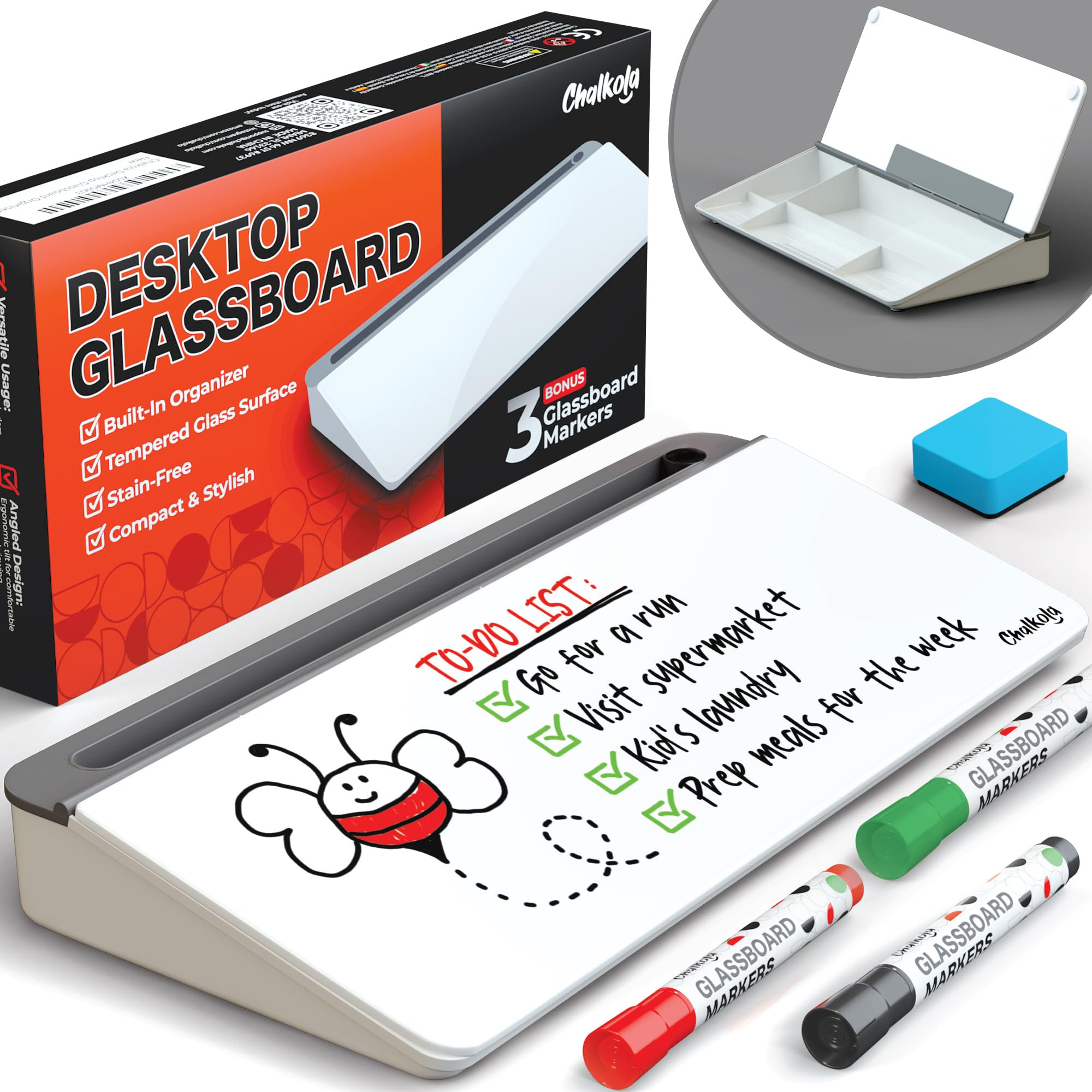 Chalkola Glass Desktop Whiteboard with Storage - Dry Erase Board, Work Desk Organizers, Computer ... | Amazon (US)
