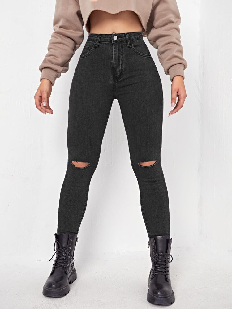 High Waisted Ripped Skinny Jeans | SHEIN