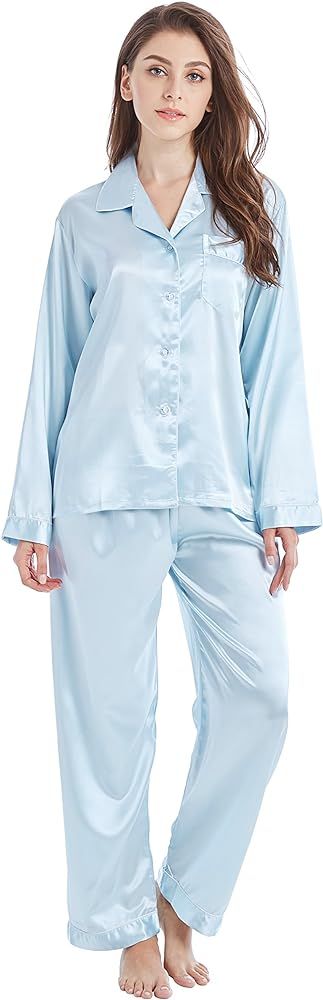 TONY AND CANDICE Women's Classic Satin Pajama Set Sleepwear Loungewear | Amazon (US)