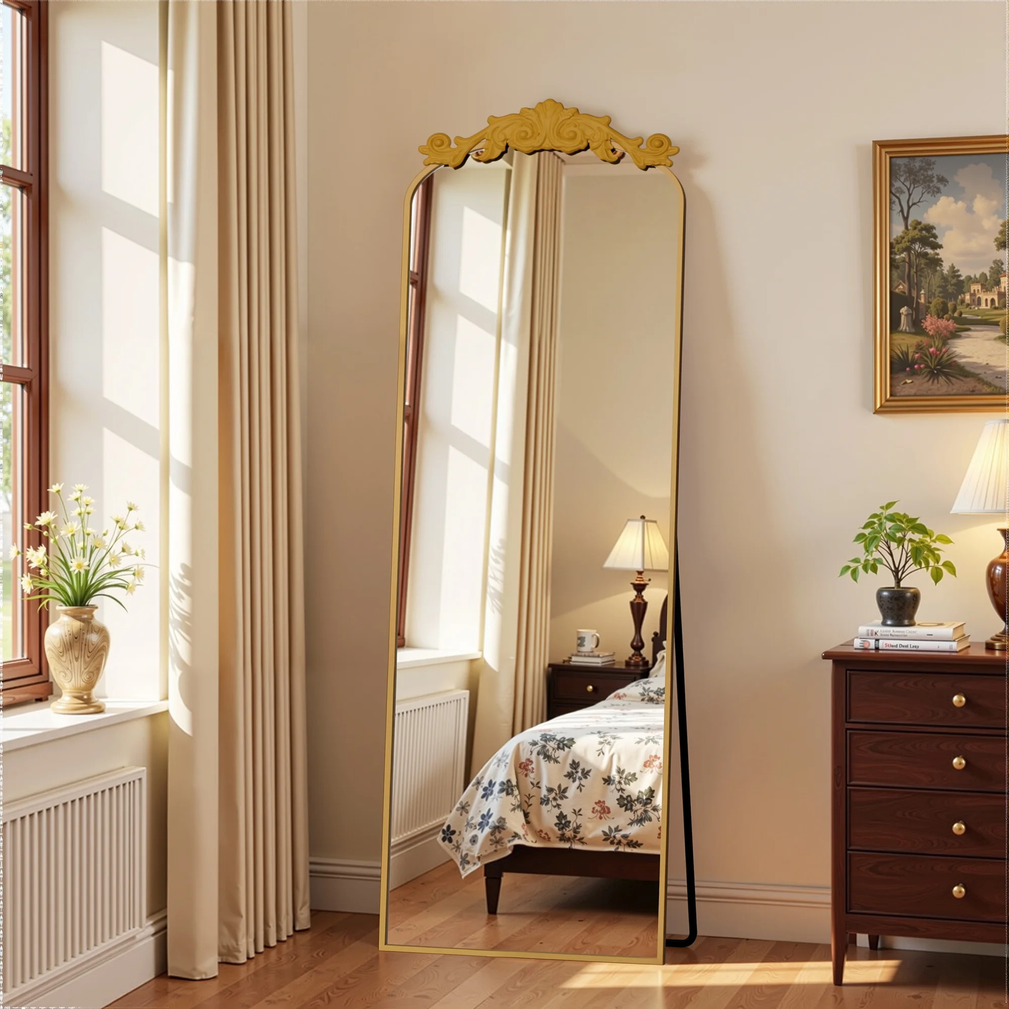 Antok 64"x21" Vintage Arched Full-Length Mirror with Carved Metal Frame, Baroque-Style Floor Mirr... | Walmart (US)