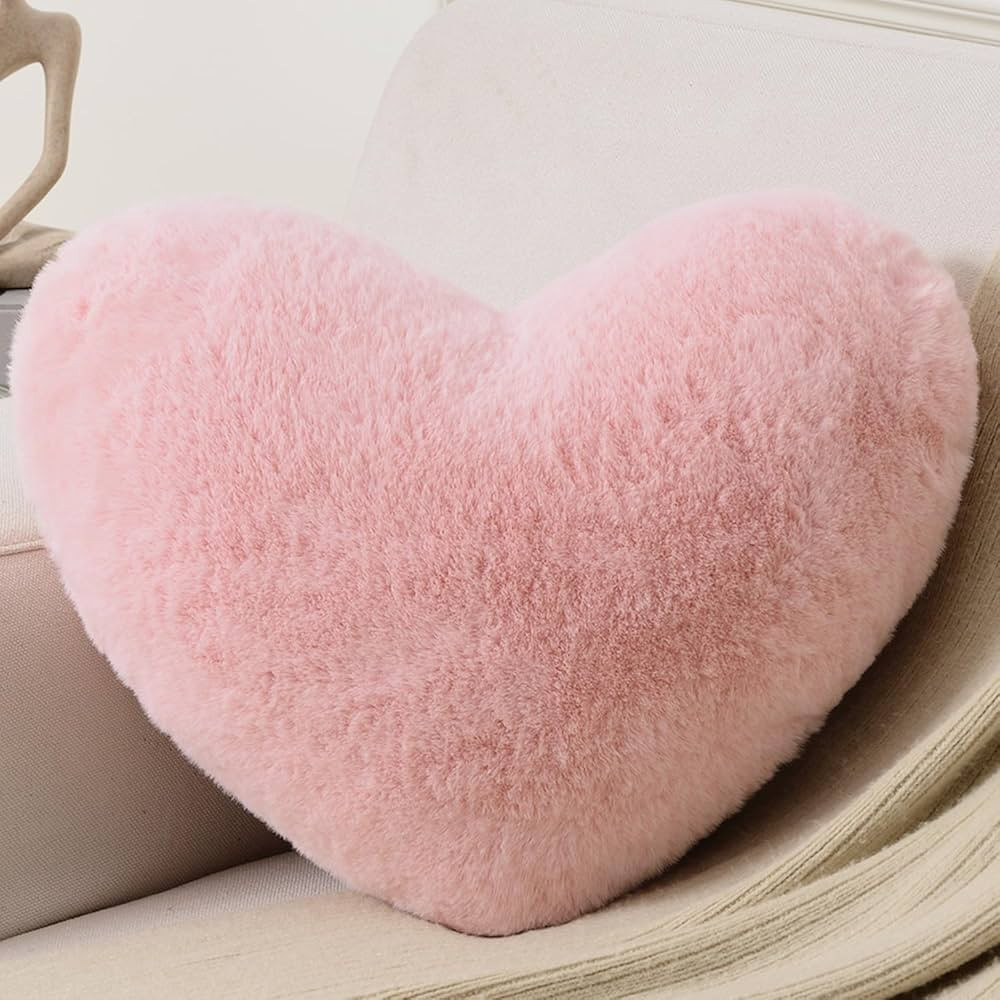 Vdoioe Heart Pillow Fluffy Pink Heart Shaped Throw Pillows Super Soft Faux Rabbit Fur Heart Throw... | Amazon (US)