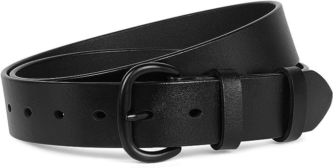 Womens Black Buckle Belt SANSTHS Casual Leather Jeans Belts with Prong Buckle | Amazon (US)