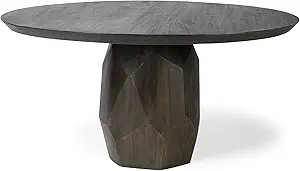 HomeRoots 60" Brown Rounded Solid Wood Pedestal Base Dining Table | Amazon (US)