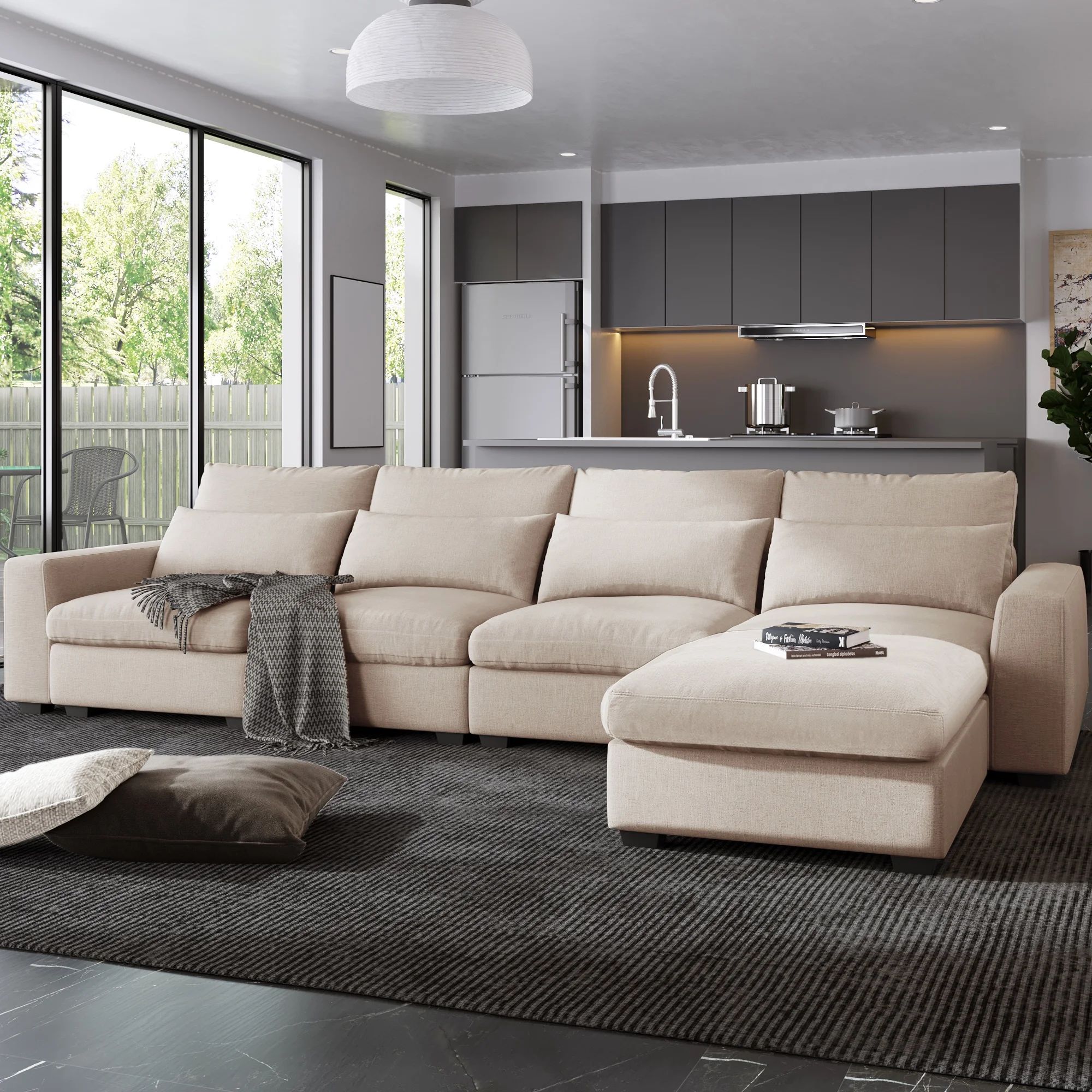 THINK 30, Beige,5 Seat,Modern Large L-Shape Feather Filled Sectional Sofa,Convertible Sofa Couch ... | Walmart (US)