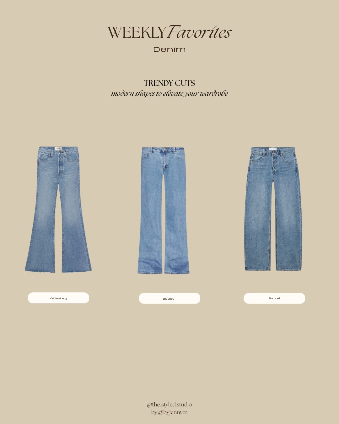 denim trends: modern shapes to elevate your wardrobe 

wide-leg jeans
baggy jeans 
barrel jeans

#LTKFindsUnder100 #LTKStyleTip #LTKTall