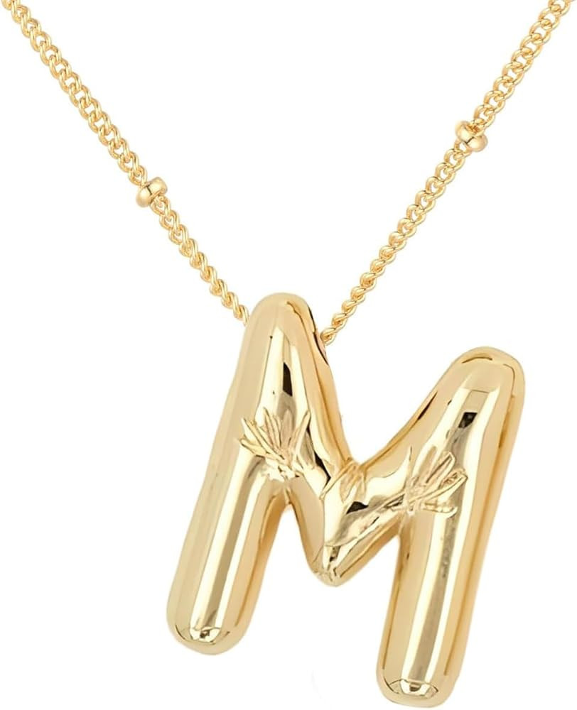 Bubble Letter Necklace For Women,Dainty Balloon Initial Necklaces 18k Gold Plated Chain Pendant Alphabet Necklaces For Girlfriend Charm Simple Gift Jewelry | Amazon (US)