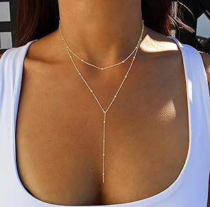 Foxgirl Lariat Gold Necklace for Women, Dainty Long Necklace 14k Gold Plated/Silver Y-Shaped Pend... | Amazon (US)