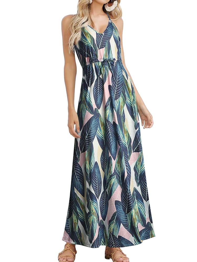 HUSKARY Womens Summer Sleeveless V Neck Spaghetti Strap Pockets Beach Boho Vacation Casual Spring... | Amazon (US)