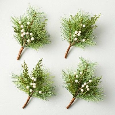 4pc Mini Faux Pine with Snowberries Plant Bundle Set - Hearth &#38; Hand&#8482; with Magnolia | Target