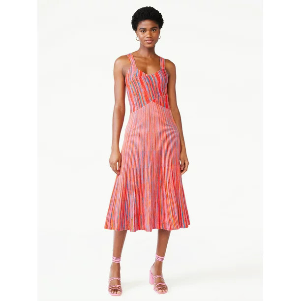 Scoop Women's Micro Stripe Midi Dress | Walmart (US)