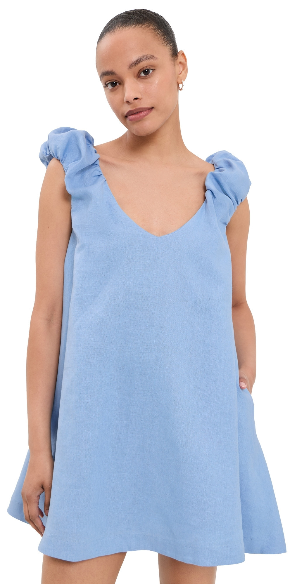 FAITHFULL Nina Linen Mini Dress Sky Blue 4 | Shopbop