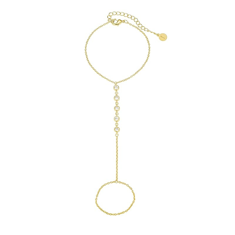 Faire de la Mode CZ Diamond Ring Bracelet Hand Chain Gold - 14k Gold Finger Ring Bracelet - Ring ... | Amazon (US)