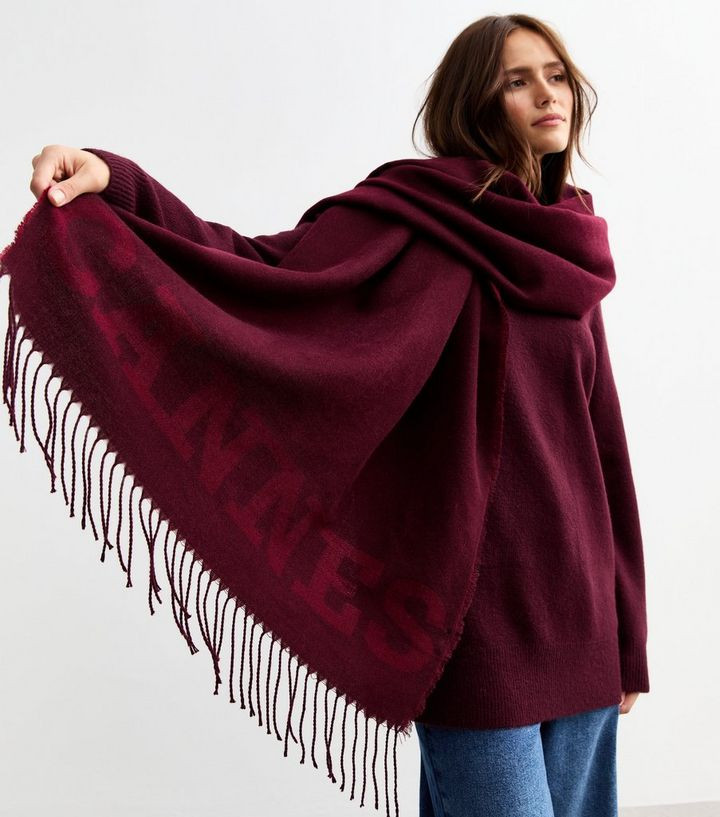 Burgundy Cannes Logo Scarf | New Look | New Look (UK)