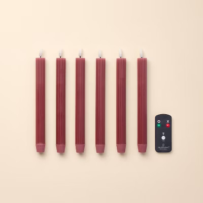 6pk Ribbed Flameless LED Taper Candles Red - Hearth & Hand™ with Magnolia | Target