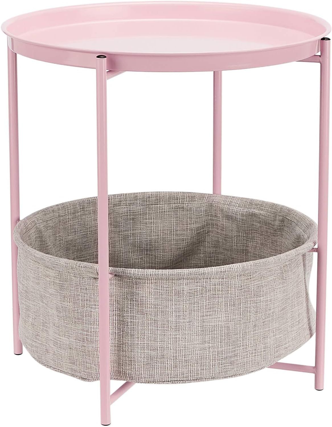 Amazon Basics Round Storage End Table, Side Table with Cloth Basket - Pink/Heather Gray, 19 x 18 x 1 | Amazon (US)
