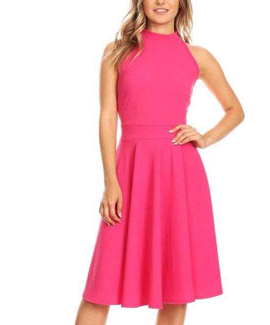 Nema Avenue Women's Casual Dresses Fuchsia - Fuchsia Fit and Flare Halter Dress - Plus | Zulily