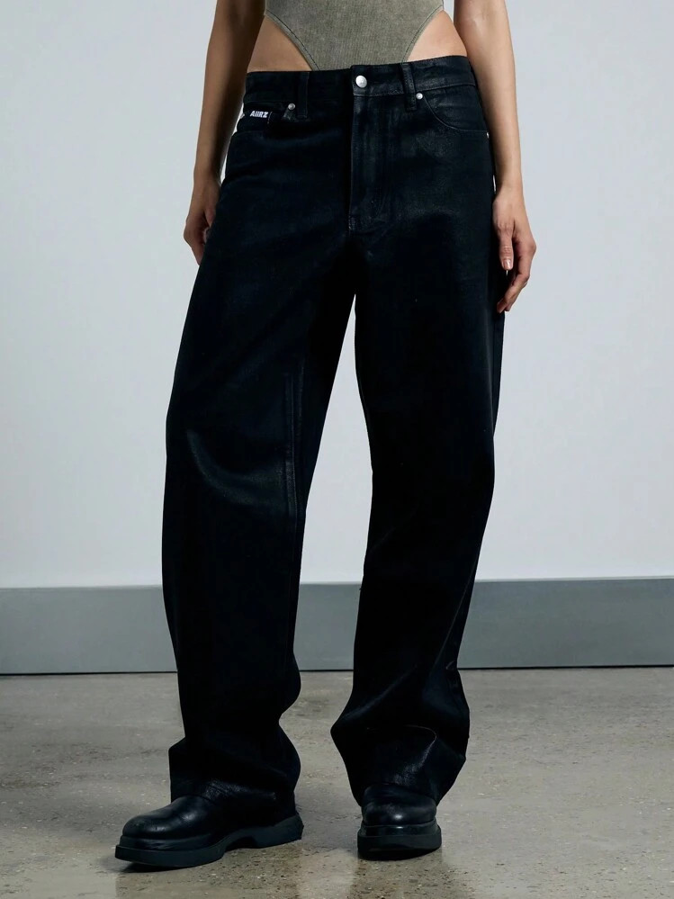 AiiRZ Coated Low-Rise Relaxed Fit Baggy Jeans | SHEIN