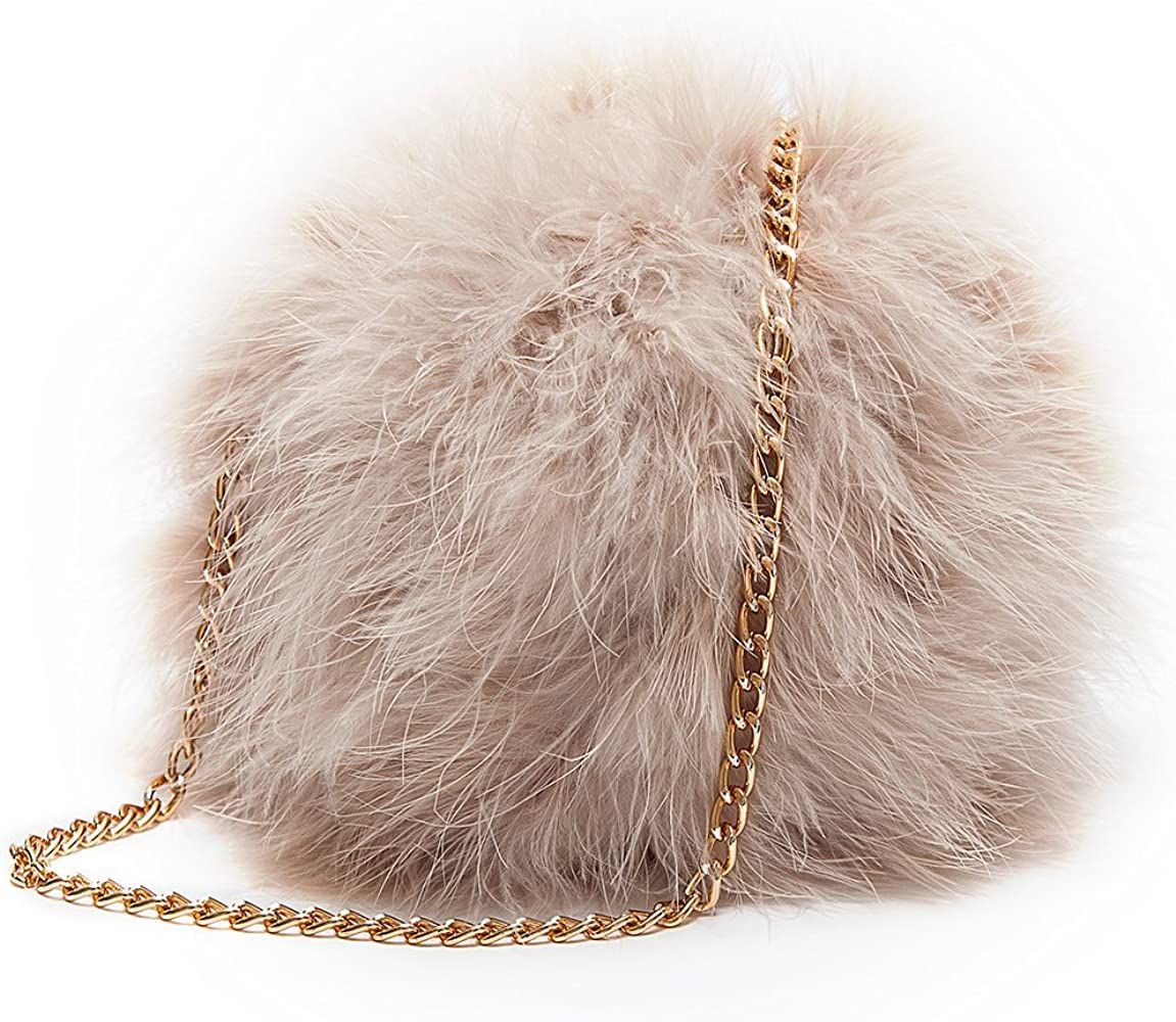 Flada Women's Faux Fluffy Feather Round Clutch Shoulder Bag | Amazon (US)