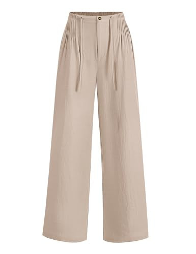 LOMON Women Cotton Linen Pants Elastic Waist Wide Leg Palazzo with Pockets | Amazon (US)