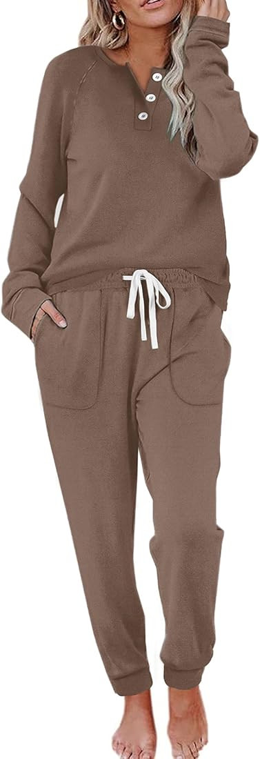 WIHOLL Two Piece Outfits for Women Lounge Sets Button Down Sweatshirt Sweatpants Sweatsuits Set w... | Amazon (US)
