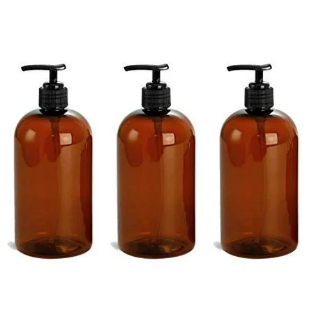 Grand Parfums EMPTY 16 Oz AMBER Plastic Soap Dispenser Bottles with BLACKe Lotion Pumps for Gel Soap | Walmart (US)