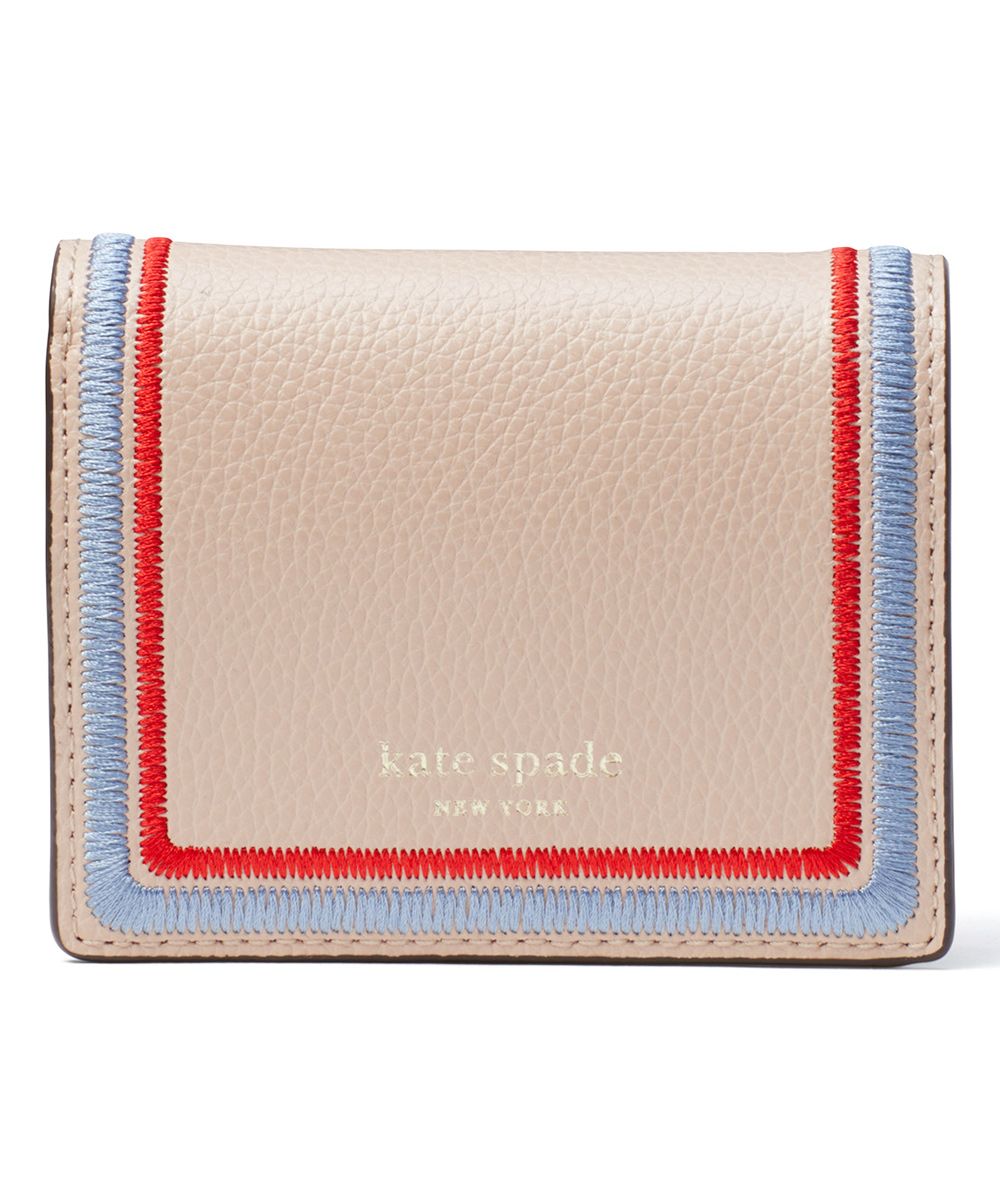 Kate Spade New York Women's Wallets Warm - Warm Beige & Blue Dawn Eva Embroidered Small Wallet | Zulily
