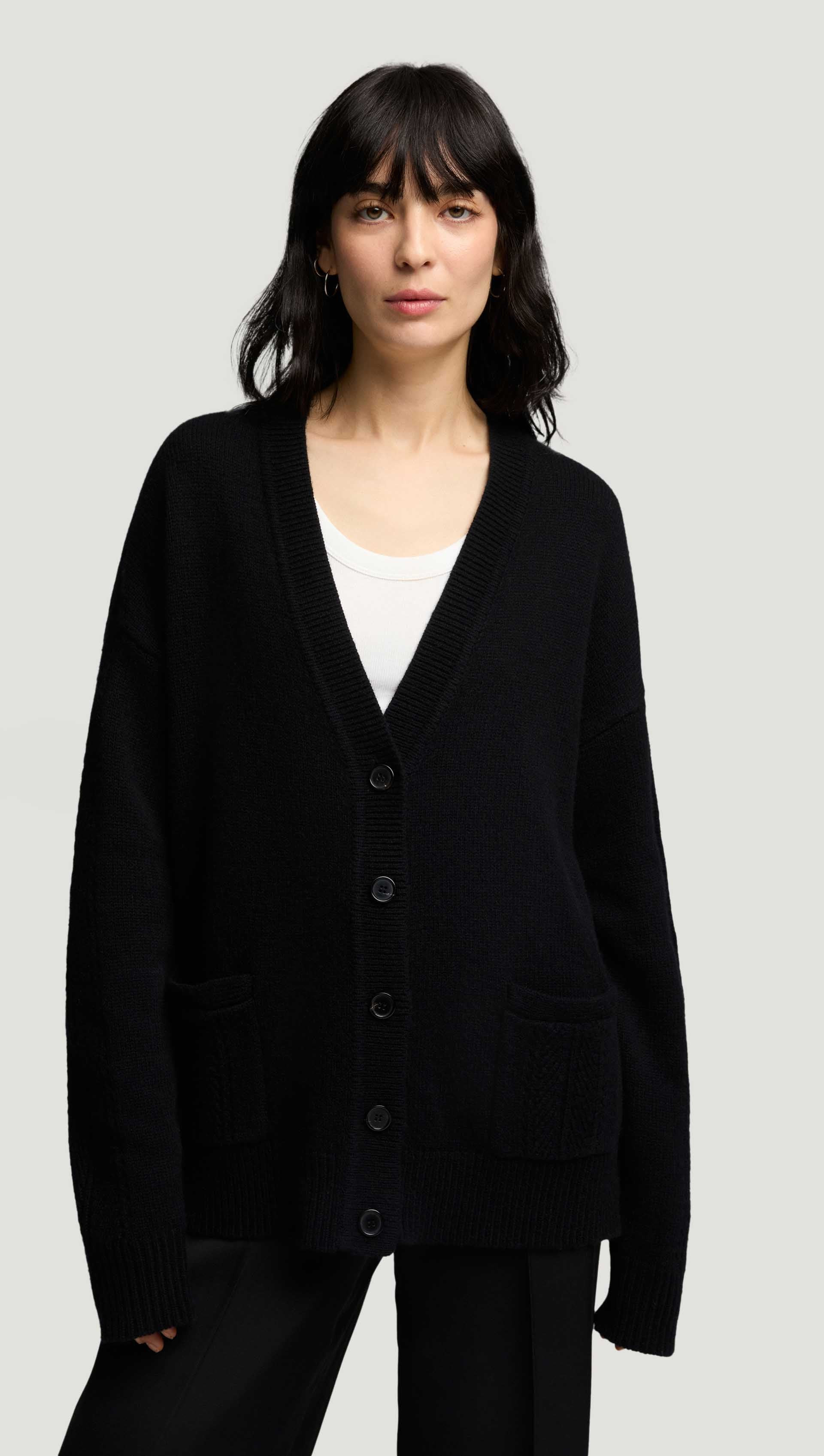 Boyfriend Cardigan in Merino Wool | Black M / Black | Argent