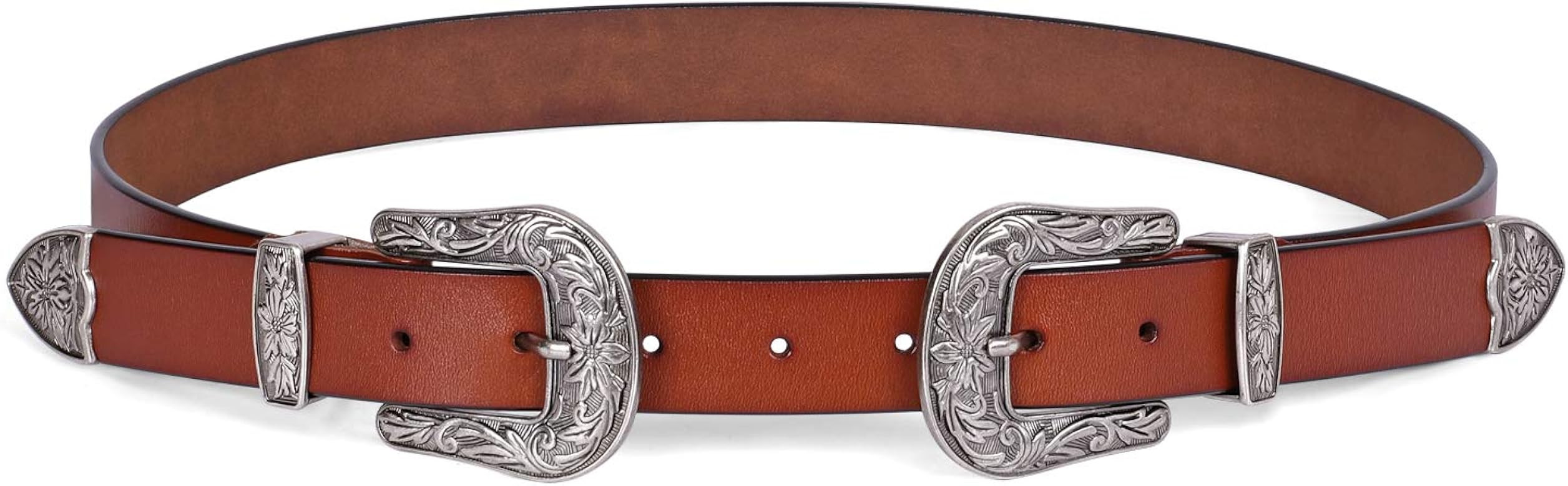 JASGOOD Women Leather Belts Ladies Vintage Western Design Black Waist Belt for Pants Dresses | Amazon (US)
