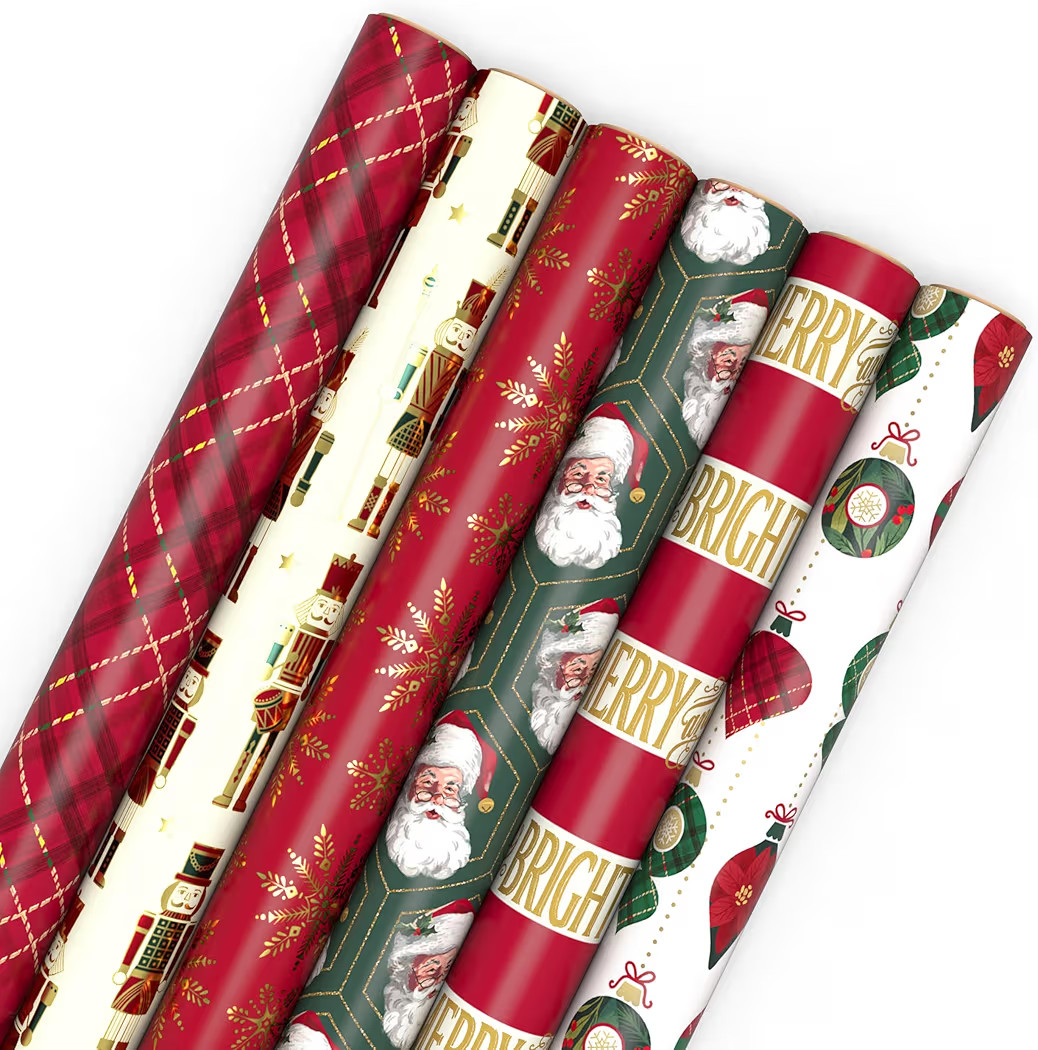 Hallmark Christmas Wrapping Paper Rolls with Cutlines on Reverse (6 Rolls: 150 Sq. Ft. Total) San... | Amazon (US)