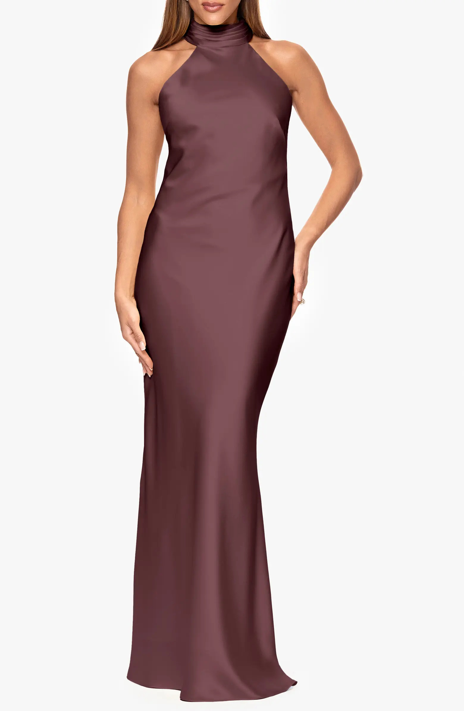 Halter Neck Satin Sheath Gown | Nordstrom