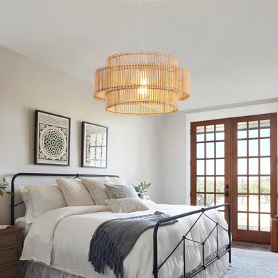 16" Boho Style Double-Layer Natural Bamboo Pendant Light with White Canopy, cULus Certified for Dining Rooms, Kitchen Islands, Living Rooms, Entryways | Wayfair North America