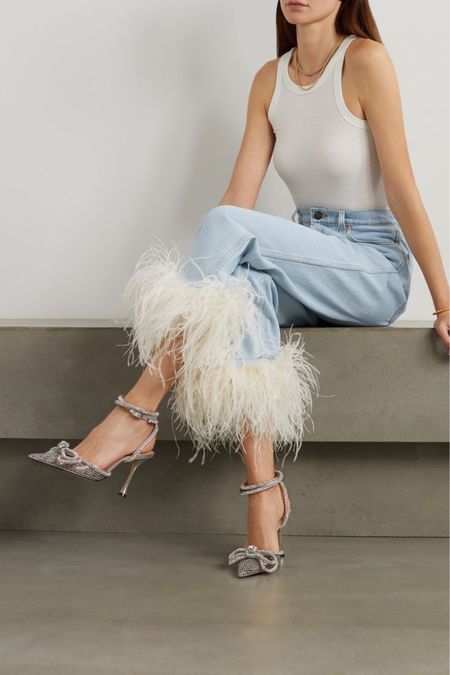 Picture from Pinterest 
Intermix 
Balmain 
Denim 
Faux feathers 
Denim with feathers 
Rhinestone heels 
Rhinestone bow heels 
Designer shoes 
Holiday shoes 


#LTKHoliday #LTKSeasonal #LTKshoecrush