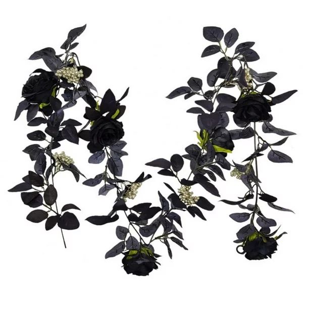 Wuffmeow Artificial Black Rose Vine for Halloween Decor, Hanging Black Silk Flower Garland for Ou... | Walmart (US)