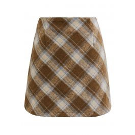Iconic Plaid Pattern Mini Bud Skirt in Camel | Chicwish